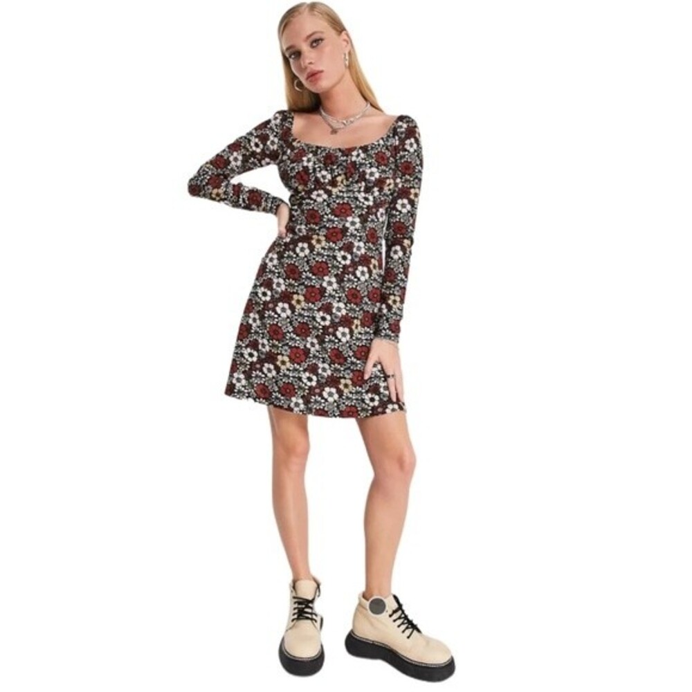 NWT Topshop 70s‎ Floral Jersey Tea Dress Size 6